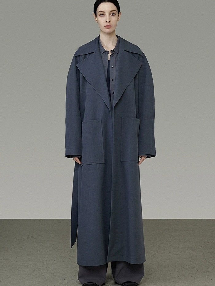 UNSPOKEN Minimalist Wide Leg Natural Waist Office Smoky Blue Polyester Blend Pants