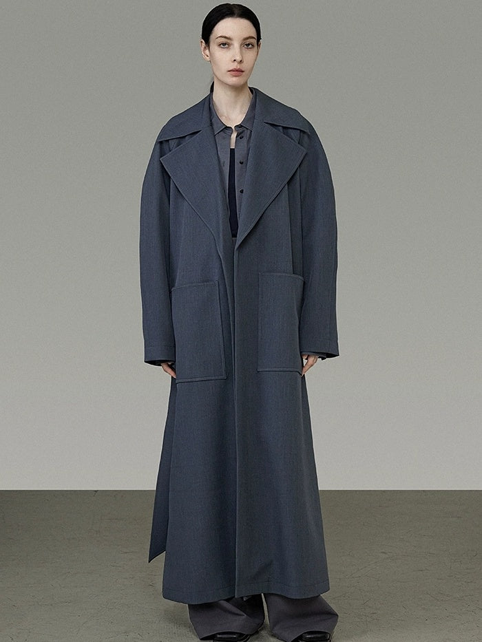 UNSPOKEN Minimalist Wide Leg Natural Waist Office Smoky Blue Polyester Blend Pants