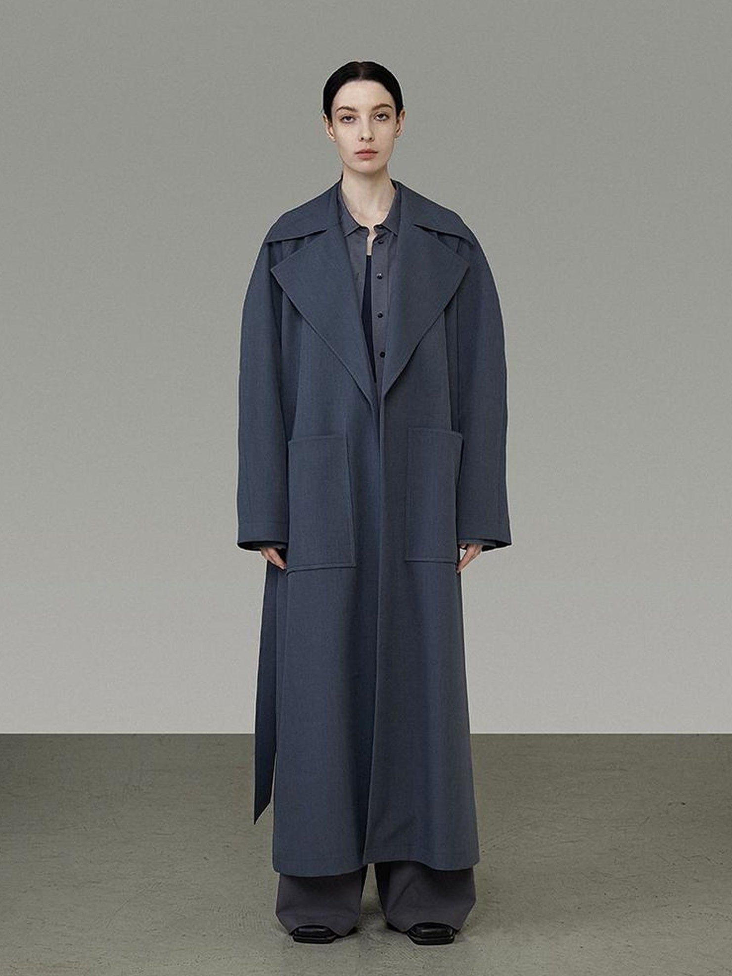 UNSPOKEN Minimalist Wide Leg Natural Waist Office Smoky Blue Polyester Blend Pants