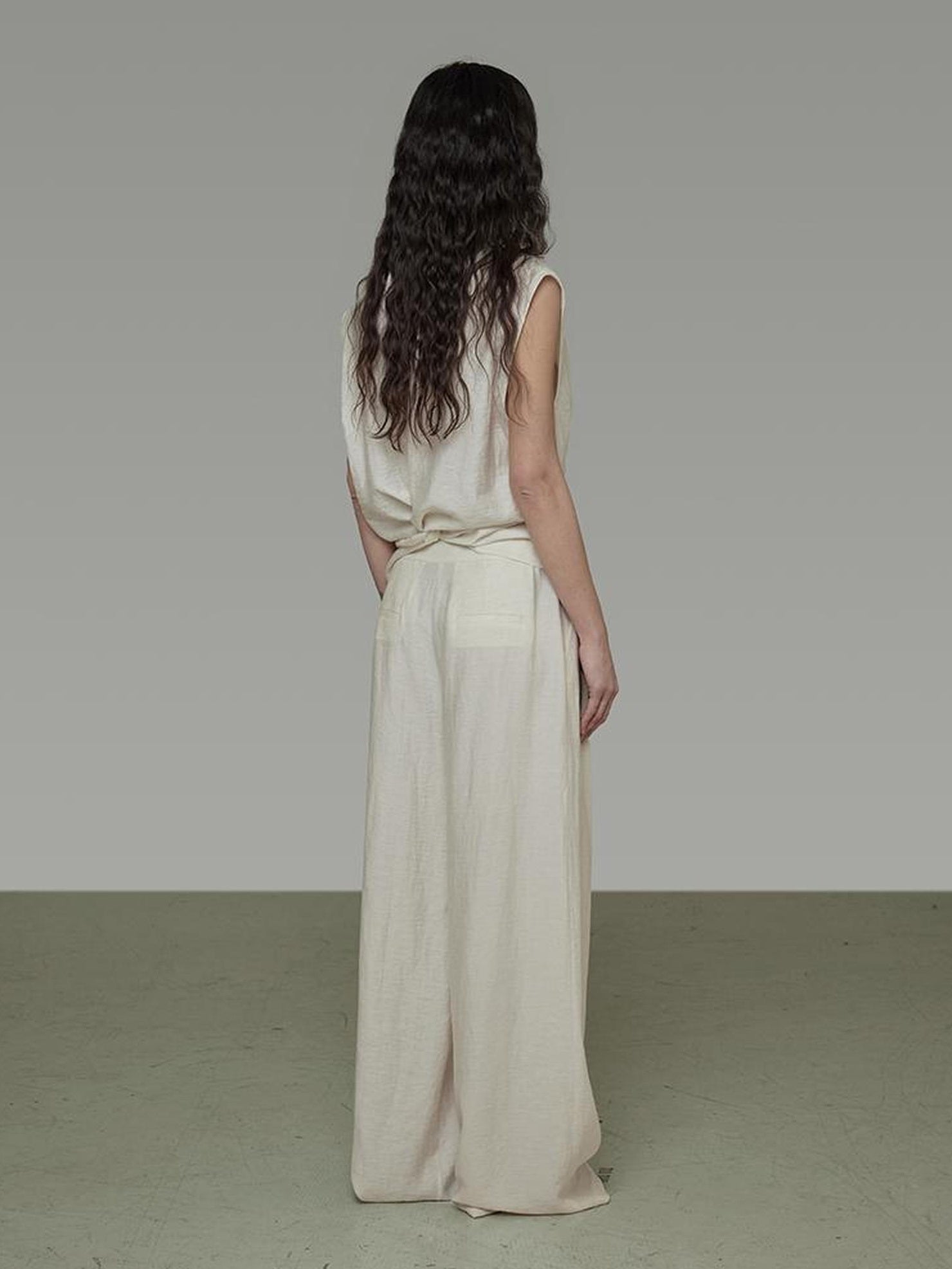 UNSPOKEN Pleated High Waist Wide Leg Drawstring Office Women Minimalist Workwear Pants