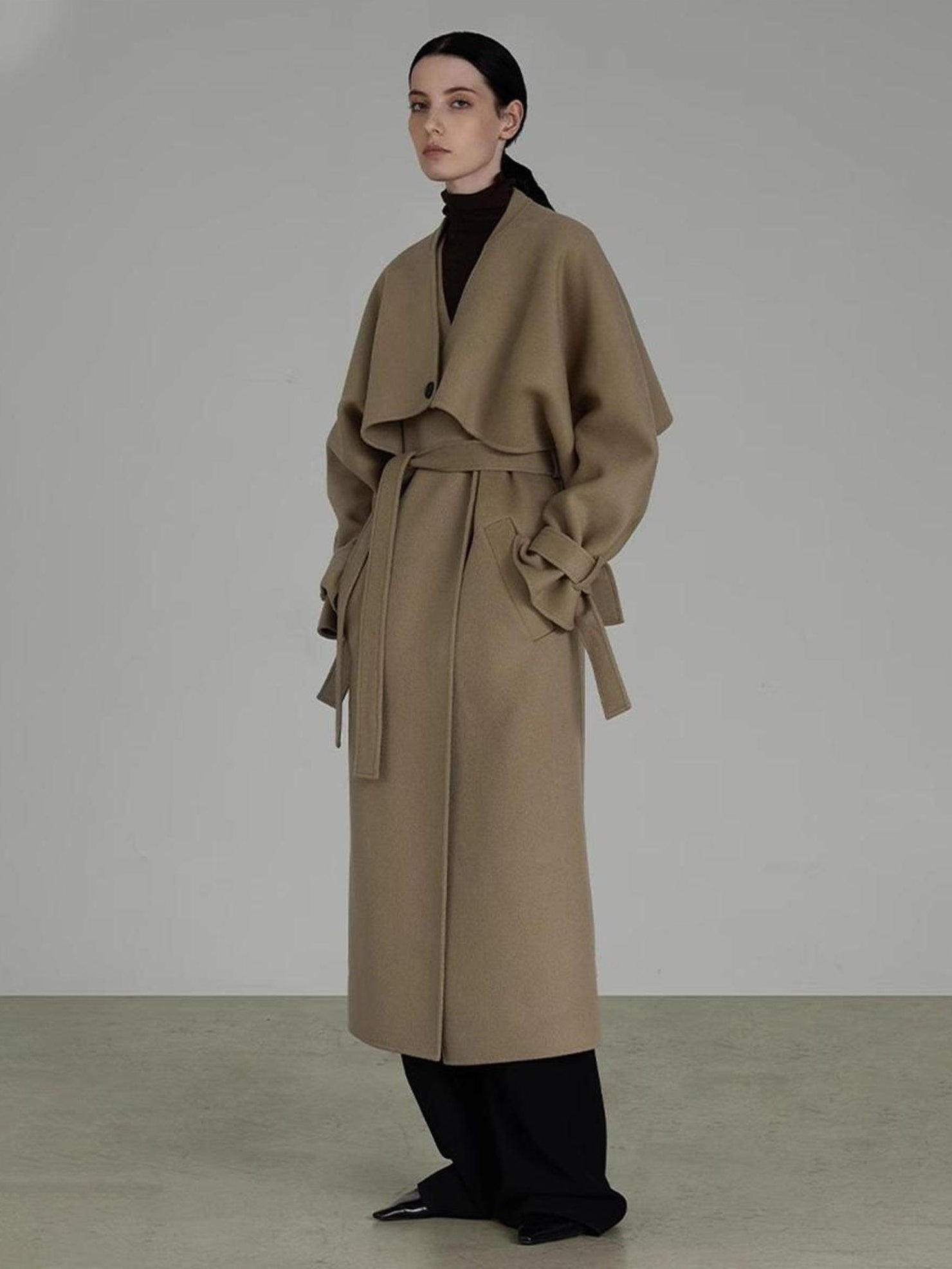 UNSPOKEN Premium 100 Percent Lambswool Minimalist Straight Longline V Neck Workwear Coat