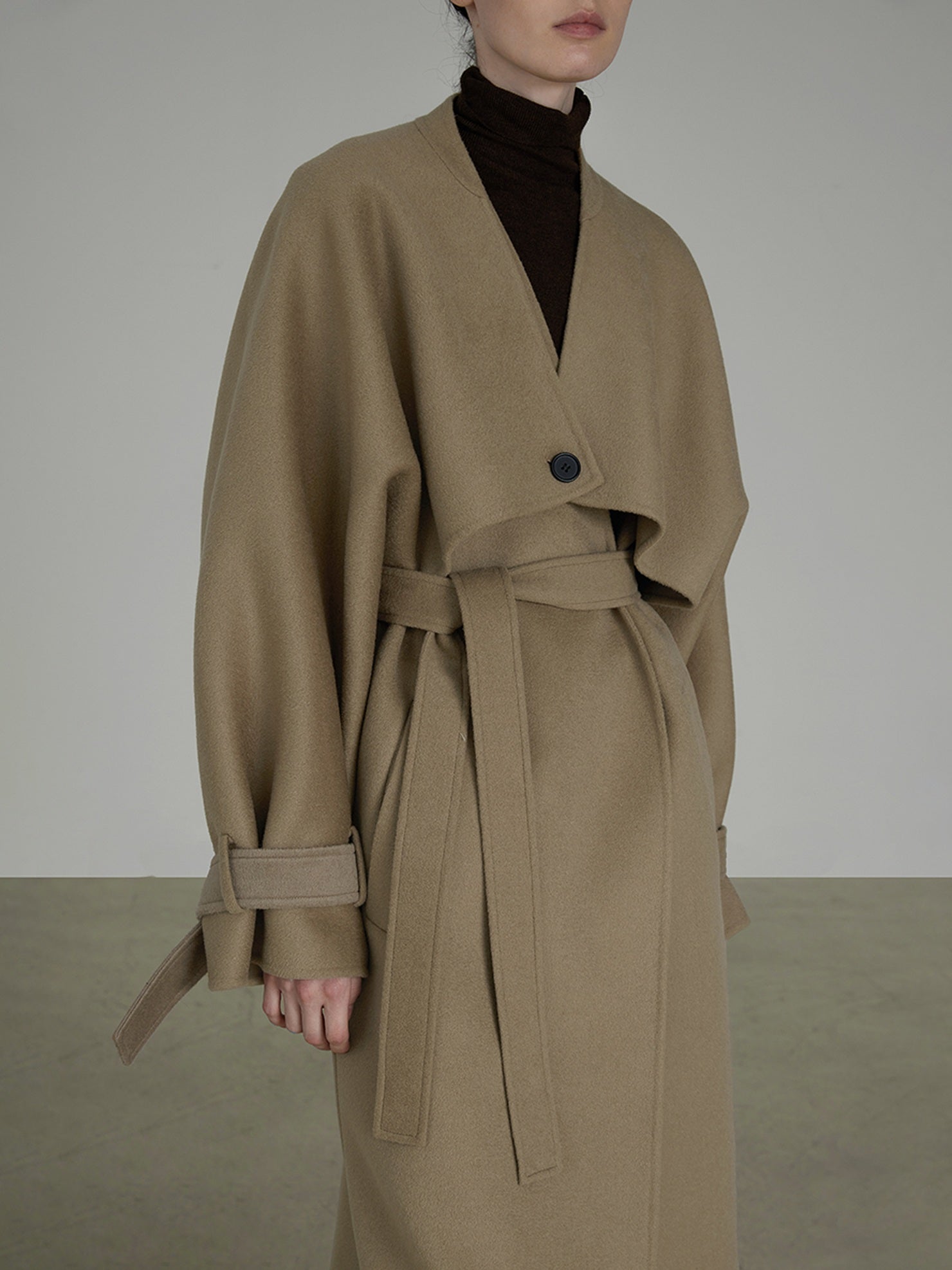 UNSPOKEN Premium 100 Percent Lambswool Minimalist Straight Longline V Neck Workwear Coat