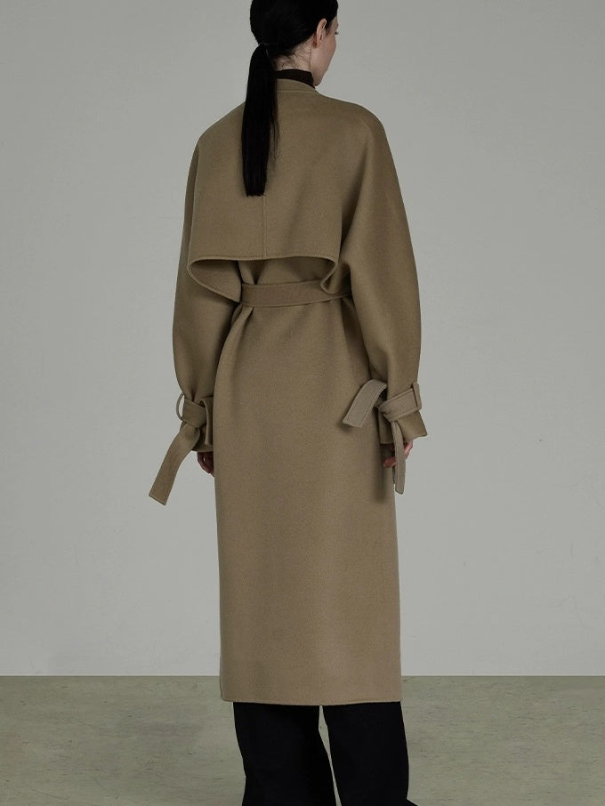 UNSPOKEN Premium 100 Percent Lambswool Minimalist Straight Longline V Neck Workwear Coat