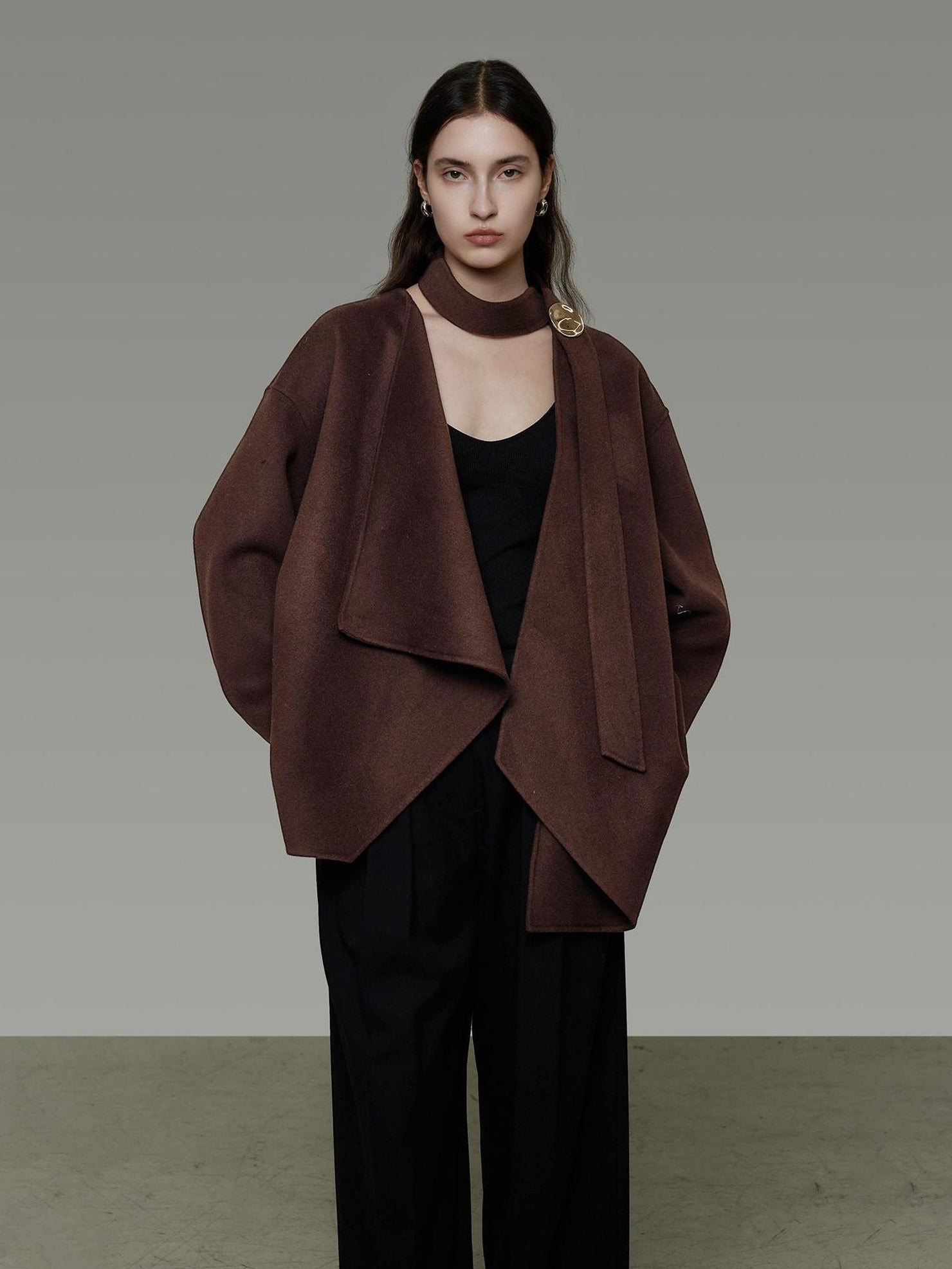 UNSPOKEN Pure Sheep Wool Minimal Commuter Loose Fit Lapel Coffee 3D Tailored Jacket