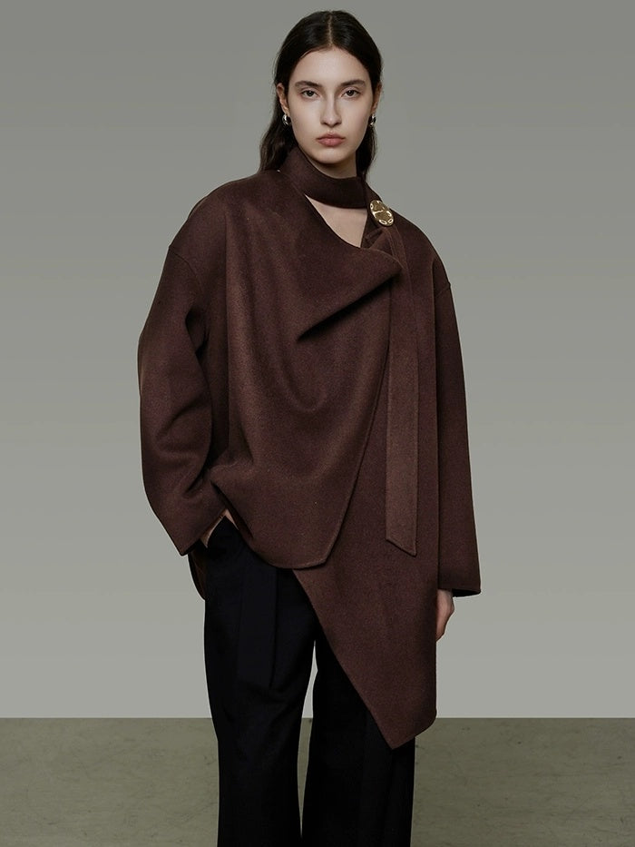 UNSPOKEN Pure Sheep Wool Minimal Commuter Loose Fit Lapel Coffee 3D Tailored Jacket