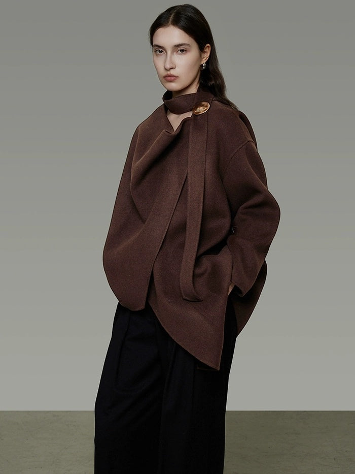 UNSPOKEN Pure Sheep Wool Minimal Commuter Loose Fit Lapel Coffee 3D Tailored Jacket