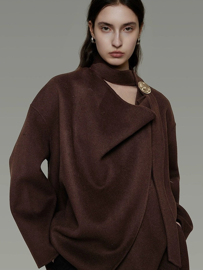 UNSPOKEN Pure Sheep Wool Minimal Commuter Loose Fit Lapel Coffee 3D Tailored Jacket