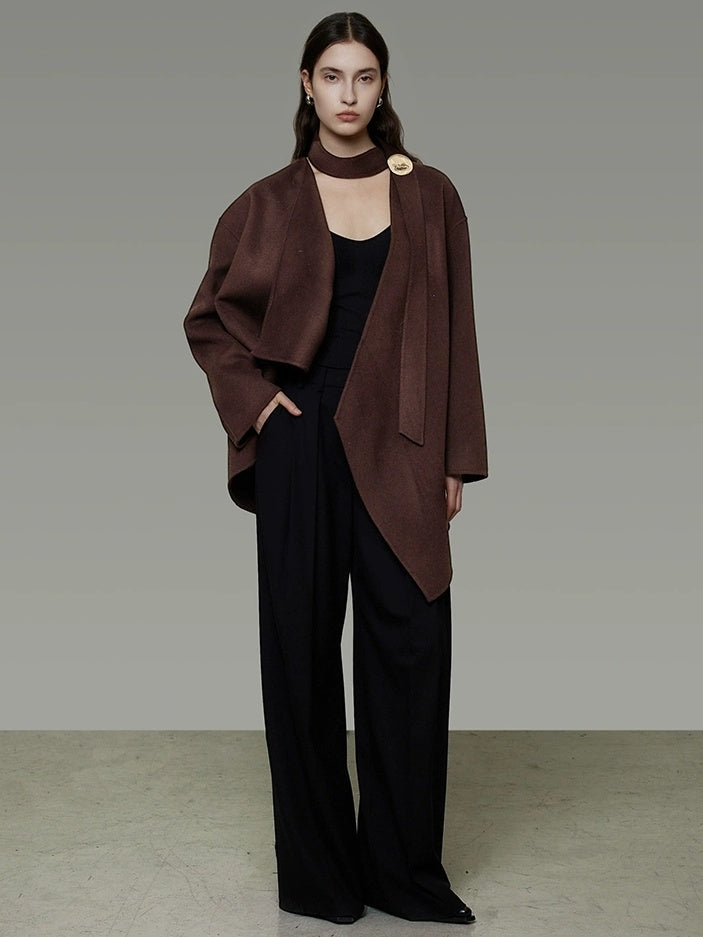 UNSPOKEN Pure Sheep Wool Minimal Commuter Loose Fit Lapel Coffee 3D Tailored Jacket