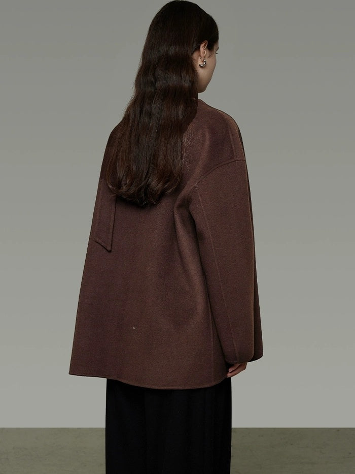 UNSPOKEN Pure Sheep Wool Minimal Commuter Loose Fit Lapel Coffee 3D Tailored Jacket