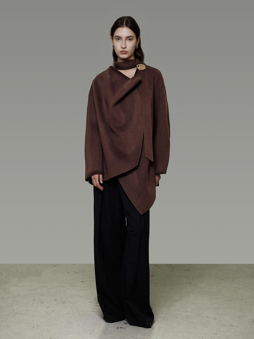 UNSPOKEN Pure Sheep Wool Minimal Commuter Loose Fit Lapel Coffee 3D Tailored Jacket