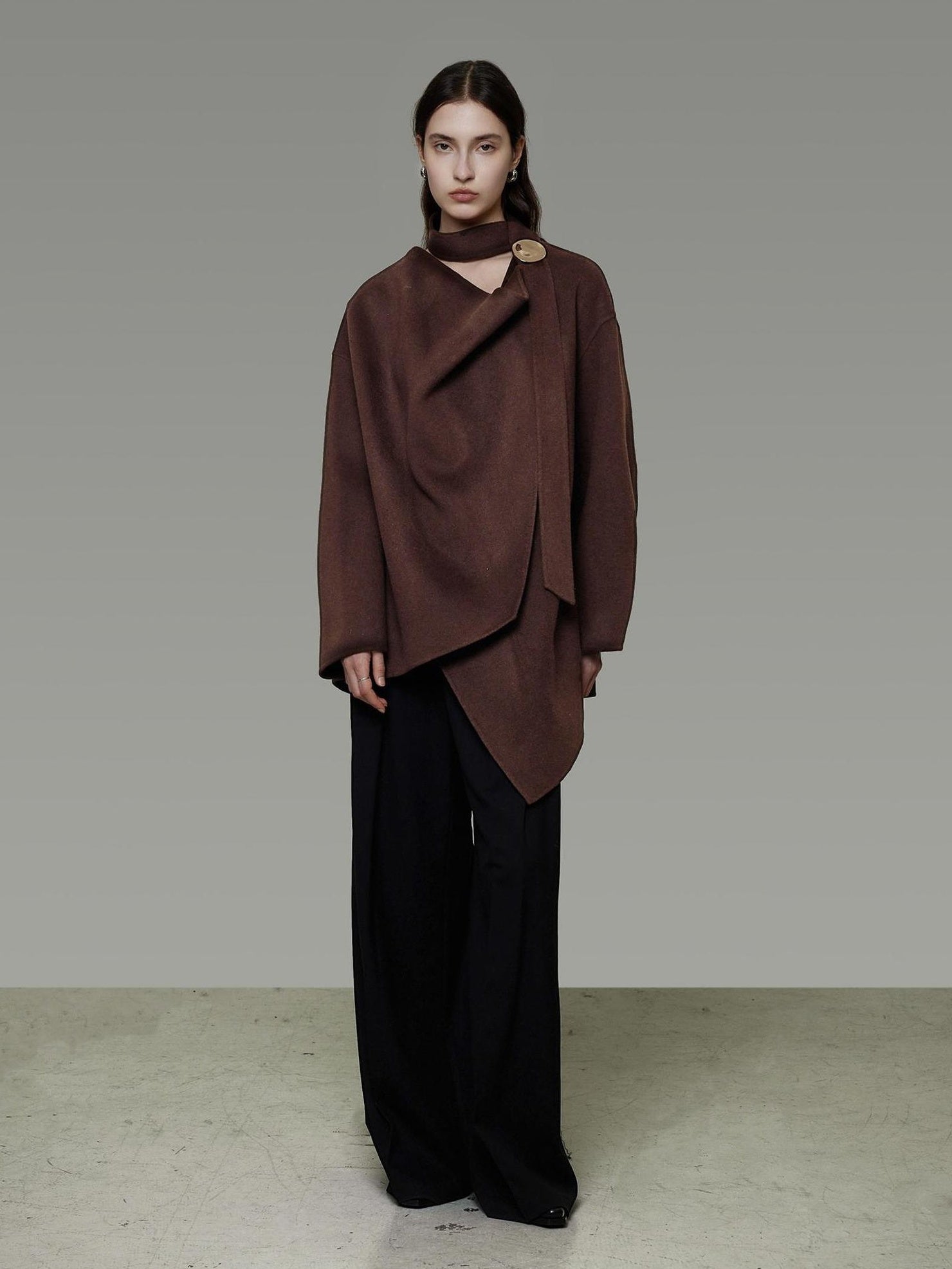 UNSPOKEN Pure Sheep Wool Minimal Commuter Loose Fit Lapel Coffee 3D Tailored Jacket