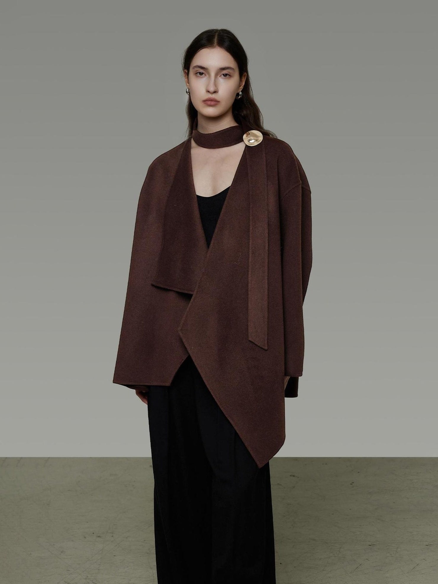 UNSPOKEN Pure Sheep Wool Minimal Commuter Loose Fit Lapel Coffee 3D Tailored Jacket