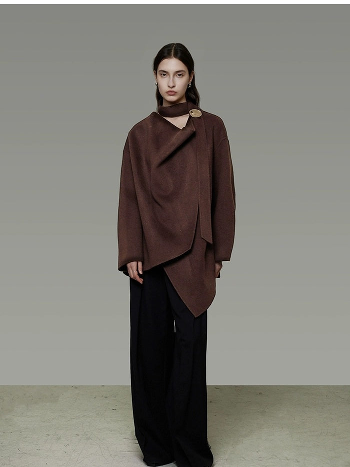 UNSPOKEN Pure Sheep Wool Minimal Commuter Loose Fit Lapel Coffee 3D Tailored Jacket