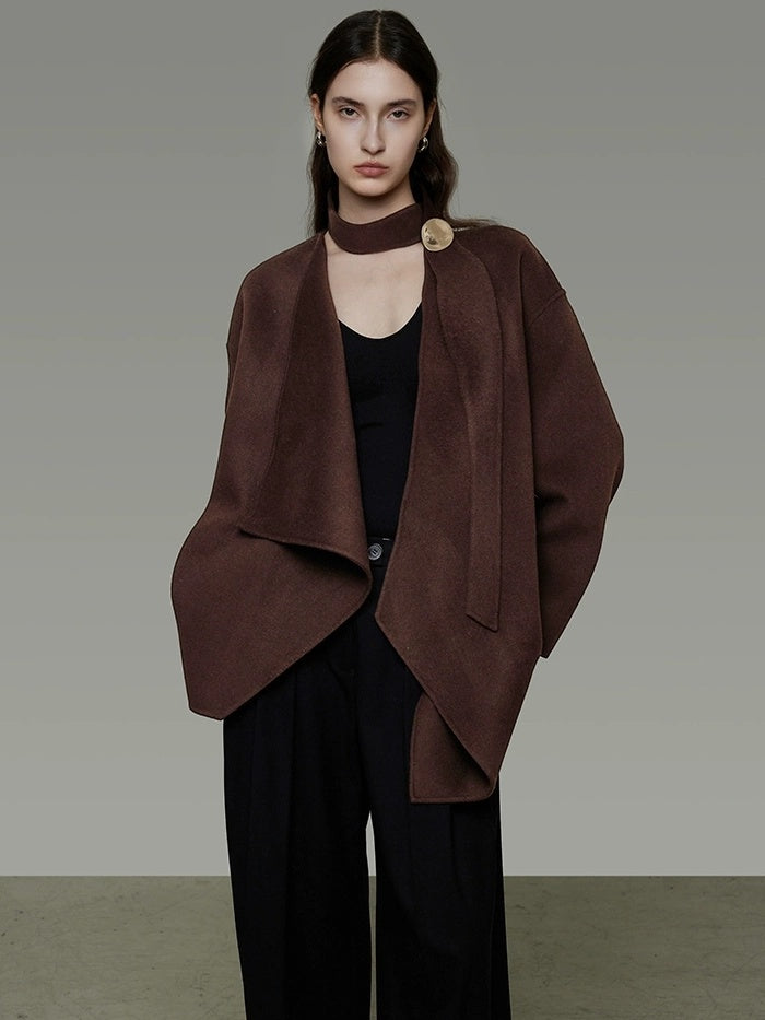 UNSPOKEN Pure Sheep Wool Minimal Commuter Loose Fit Lapel Coffee 3D Tailored Jacket