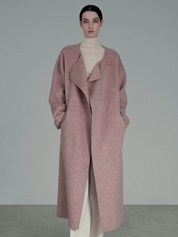 UNSPOKEN Pure Sheep Wool Minimalist Commuter Straight Cut Long Pocket Office Coat