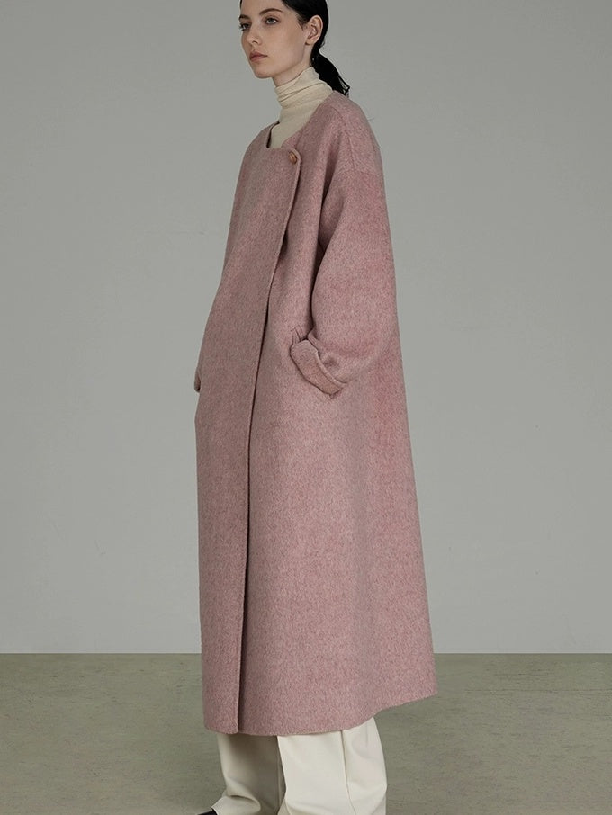 UNSPOKEN Pure Sheep Wool Minimalist Commuter Straight Cut Long Pocket Office Coat