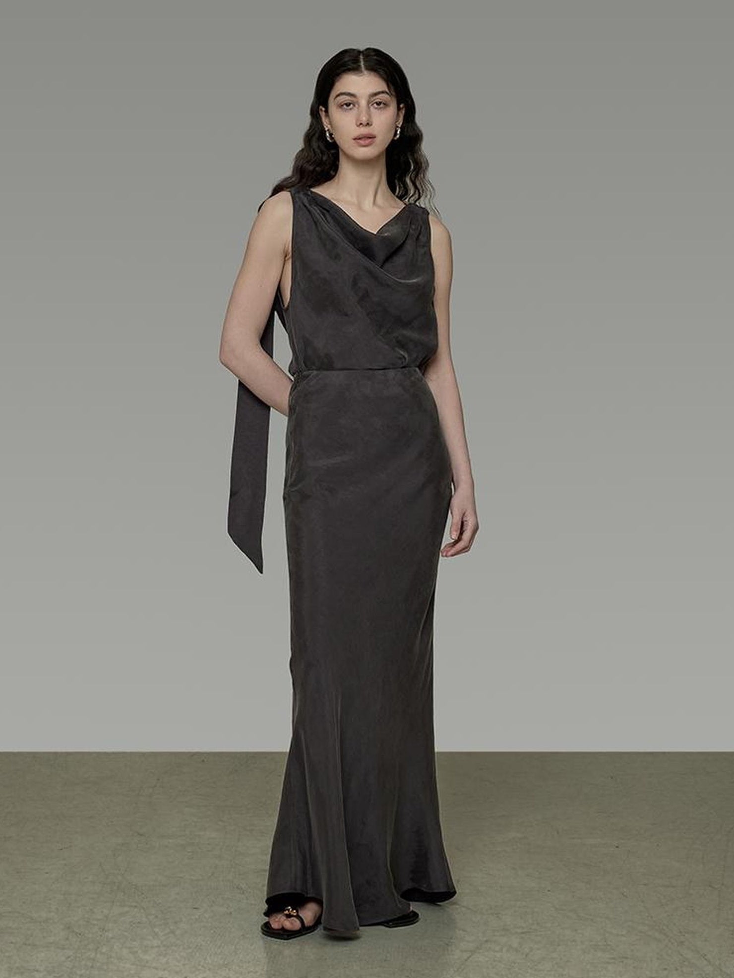 UNSPOKEN Recycled Viscose Slim Fit Button Office Women Dark Gray Solid Maxi Skirt