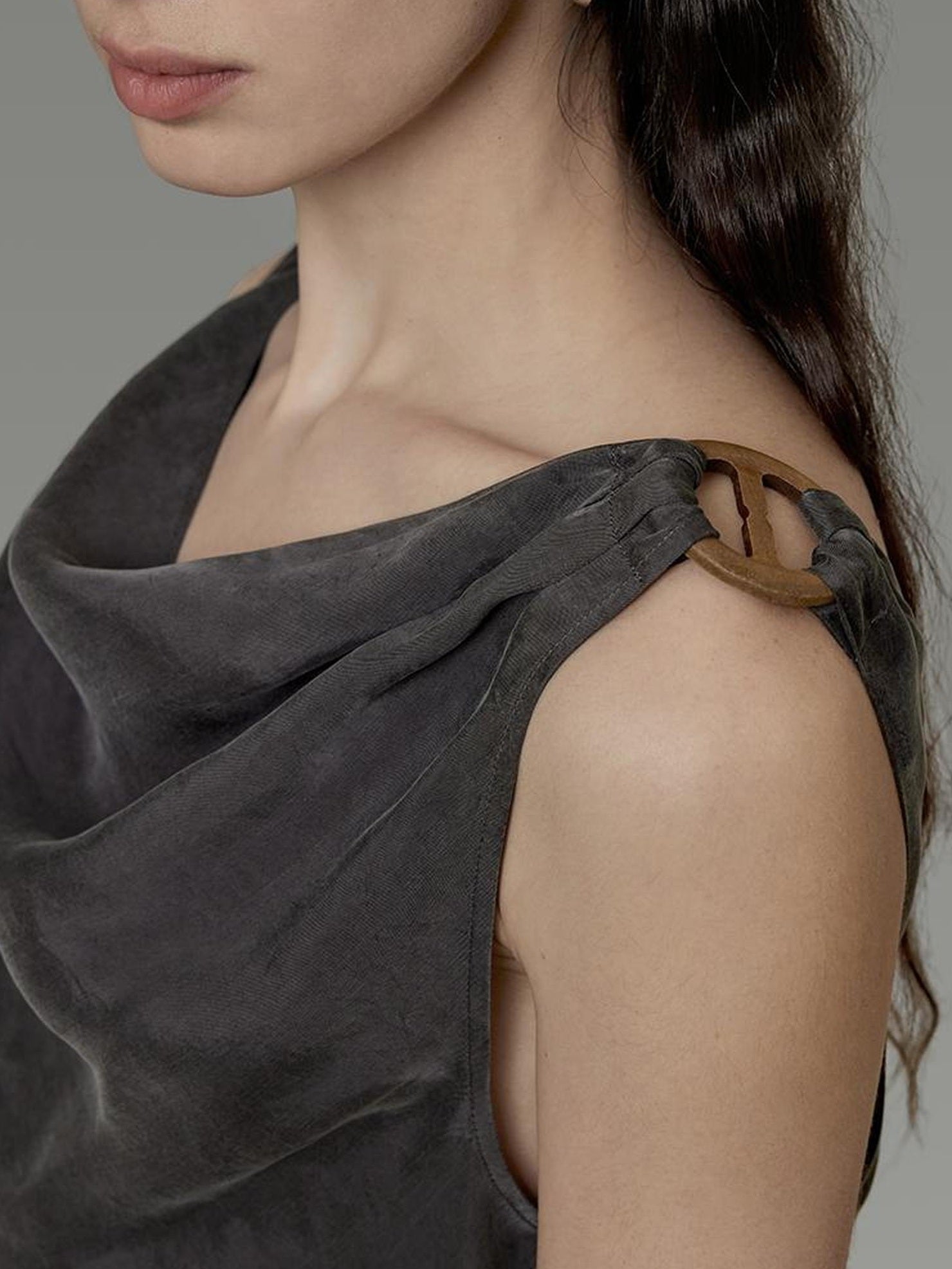 UNSPOKEN Recycled Viscose Slim Fit Button Office Women Dark Gray Solid Maxi Skirt