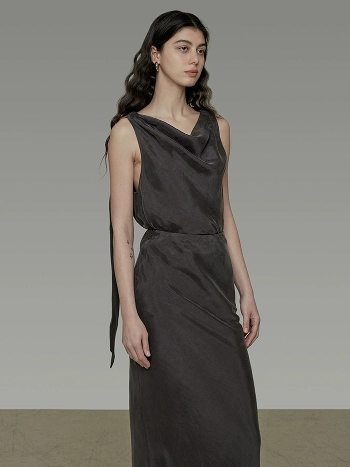 UNSPOKEN Recycled Viscose Slim Fit Button Office Women Dark Gray Solid Maxi Skirt