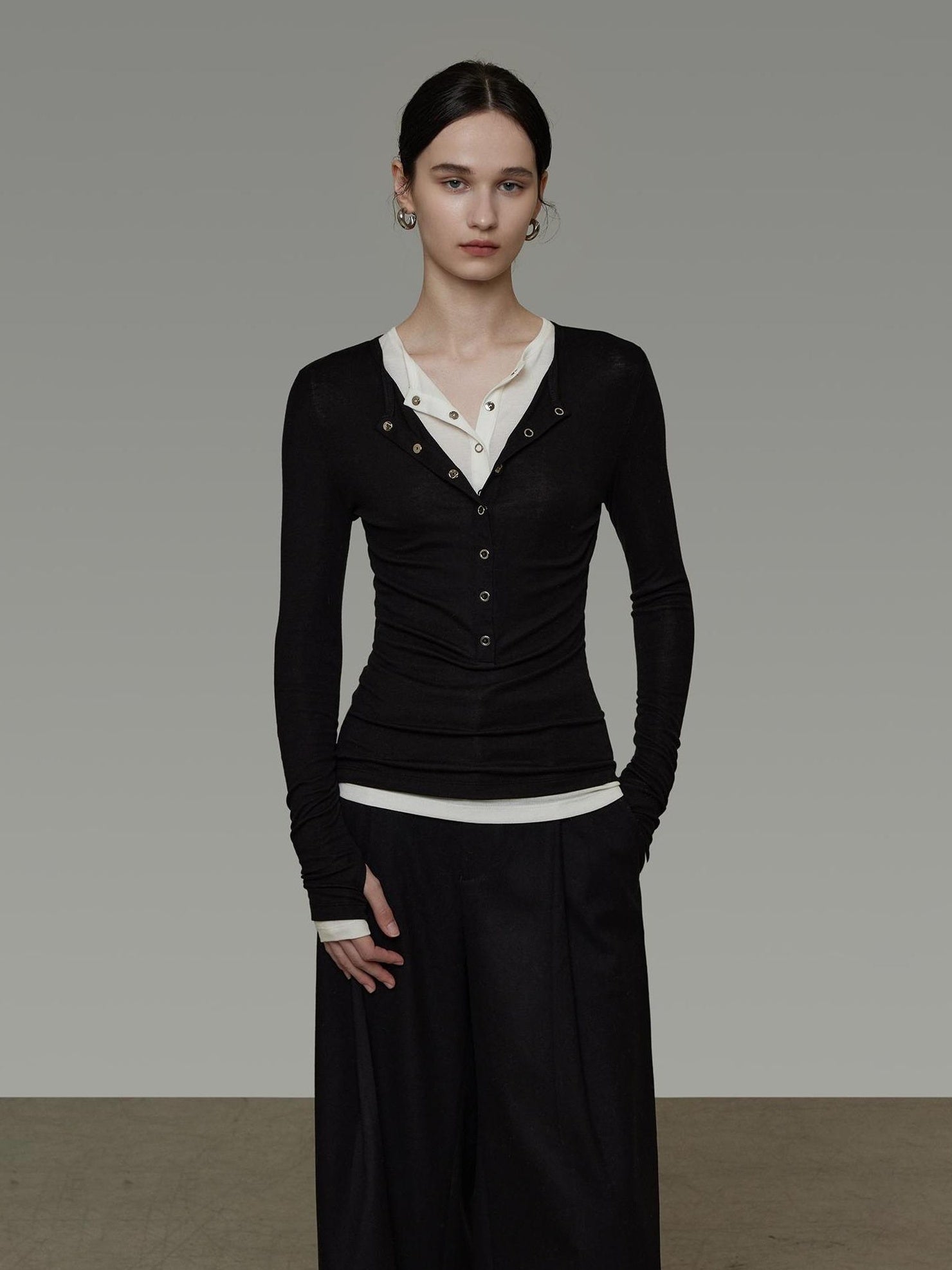 UNSPOKEN Skin Friendly Breathable Long Sleeve Slim Fit Half Placket Women Solid Knit Top