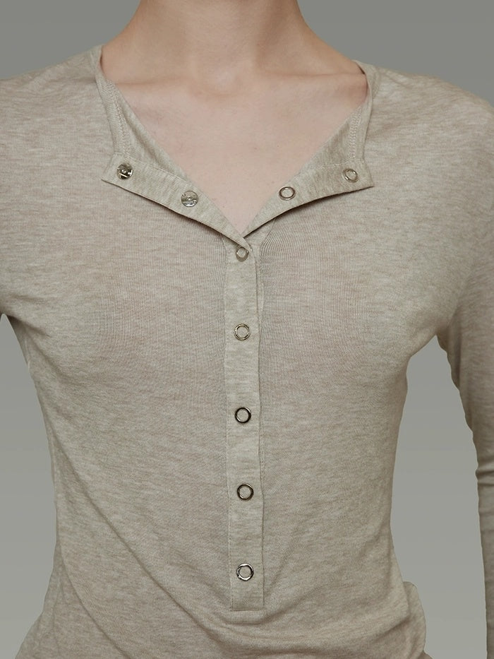 UNSPOKEN Skin Friendly Breathable Long Sleeve Slim Fit Half Placket Women Solid Knit Top