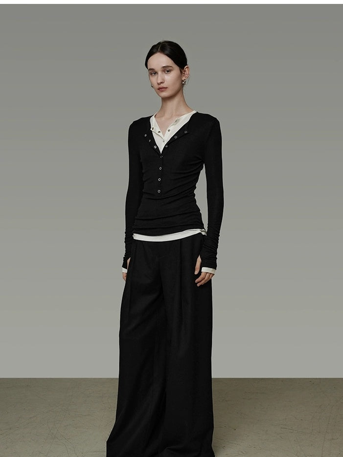 UNSPOKEN Skin Friendly Breathable Long Sleeve Slim Fit Half Placket Women Solid Knit Top