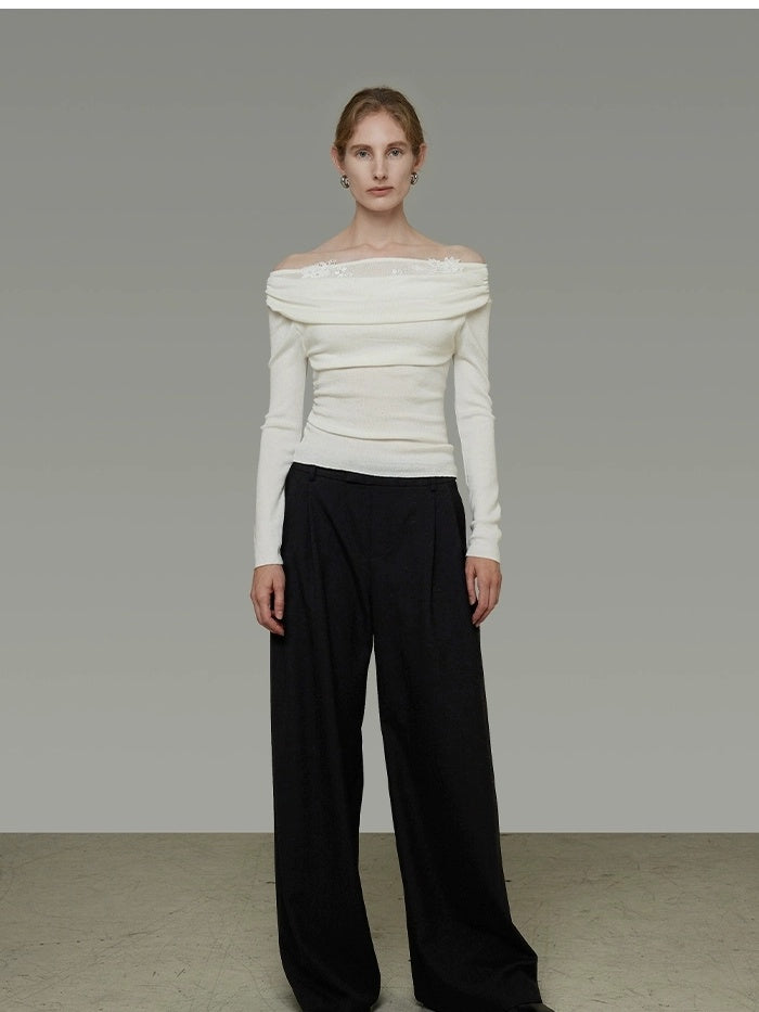 UNSPOKEN Skin Friendly Slim Fit Off Shoulder Long Sleeve Commute Poly Blend Knit Top