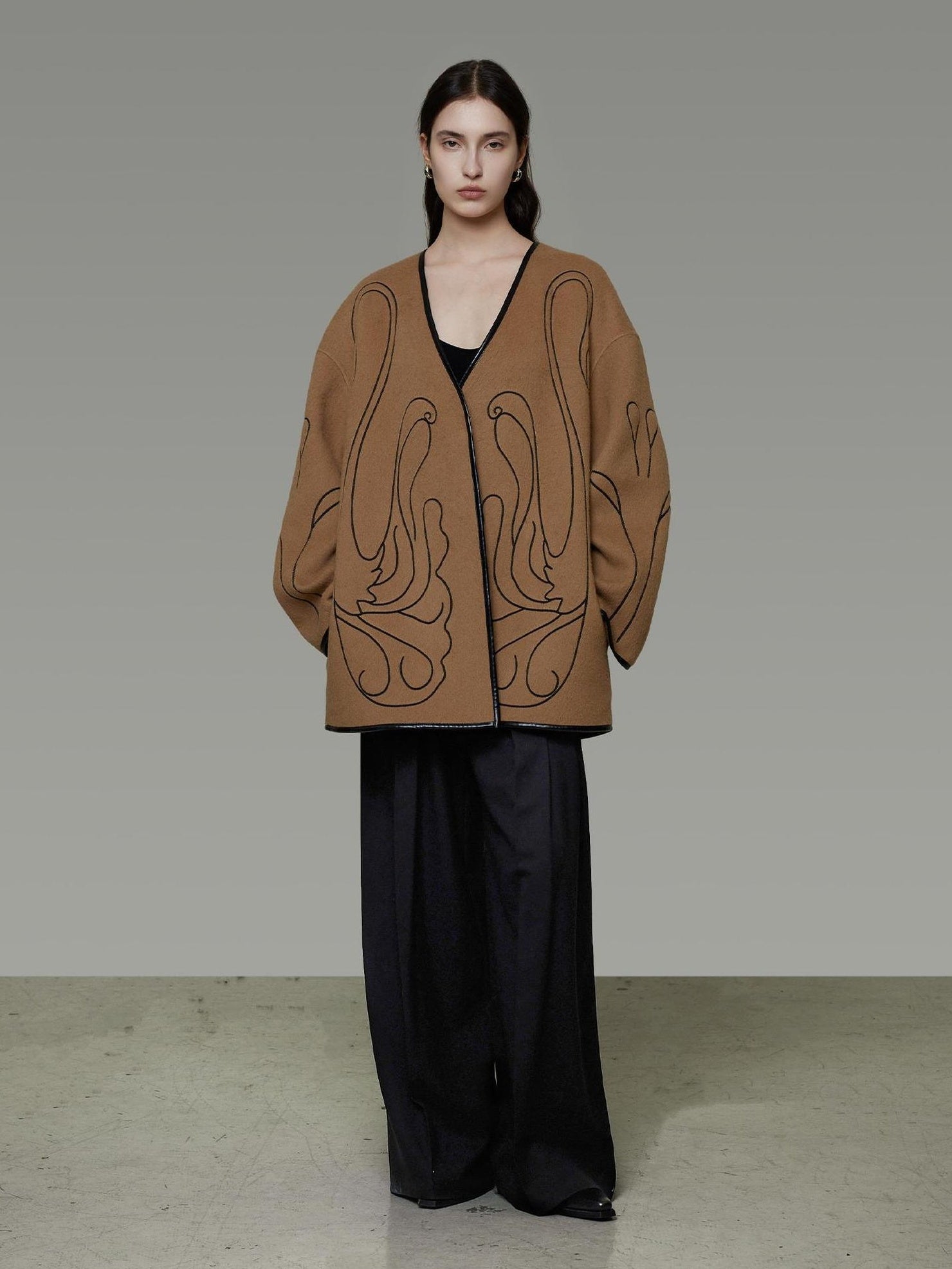 UNSPOKEN Soft 100 Percent Wool Minimalist Loose Fit Women Camel Long Sleeve Jacket