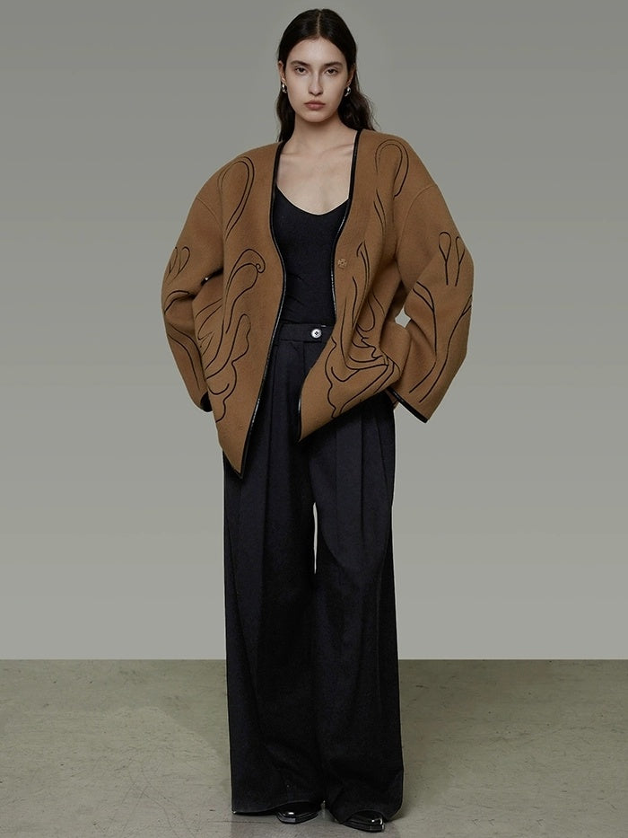 UNSPOKEN Soft 100 Percent Wool Minimalist Loose Fit Women Camel Long Sleeve Jacket