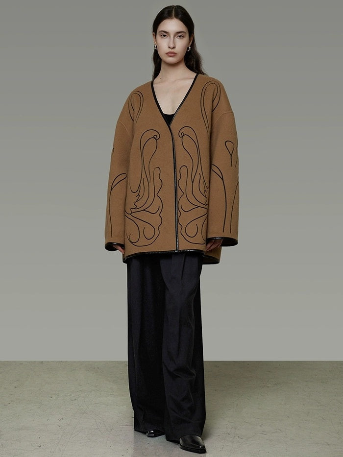 UNSPOKEN Soft 100 Percent Wool Minimalist Loose Fit Women Camel Long Sleeve Jacket