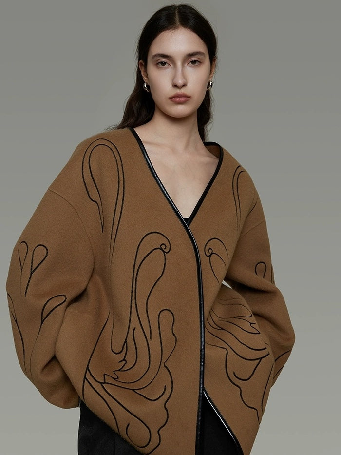 UNSPOKEN Soft 100 Percent Wool Minimalist Loose Fit Women Camel Long Sleeve Jacket