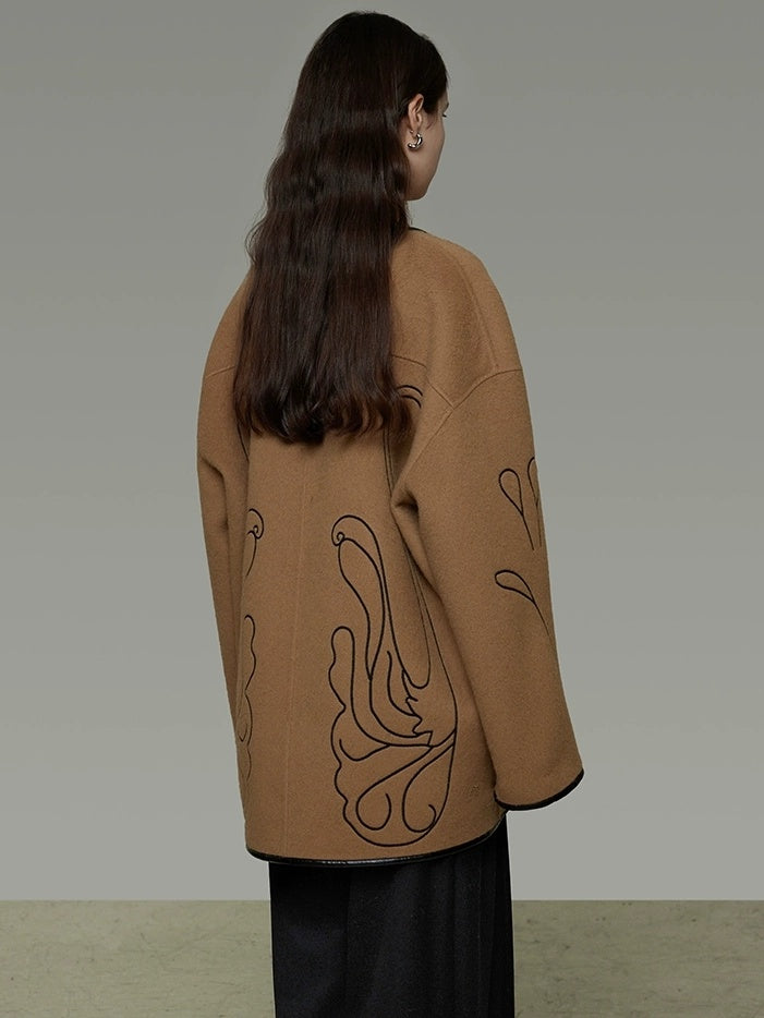 UNSPOKEN Soft 100 Percent Wool Minimalist Loose Fit Women Camel Long Sleeve Jacket