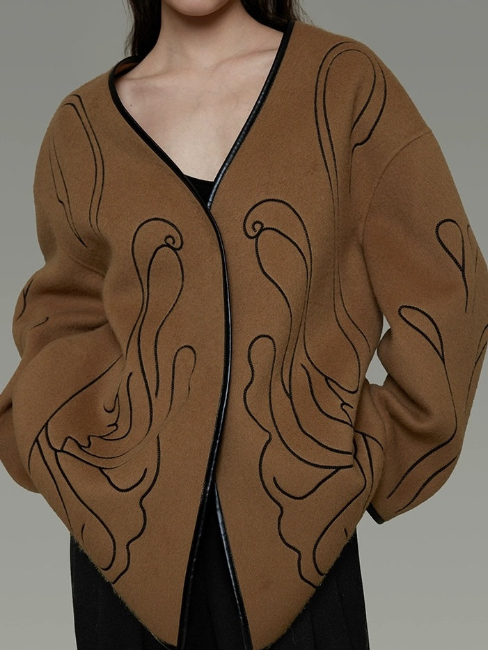 UNSPOKEN Soft 100 Percent Wool Minimalist Loose Fit Women Camel Long Sleeve Jacket