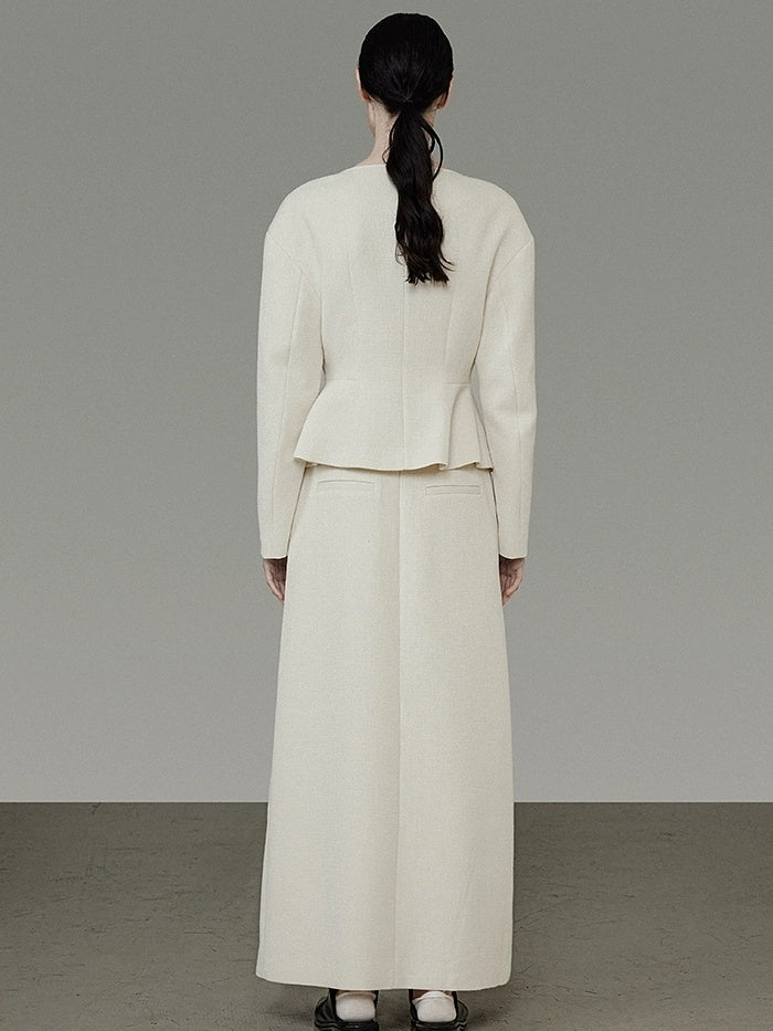 UNSPOKEN Soft Polyester Wool Blend Slim Fit Button Front Long Sleeve Office Ivory Blouse