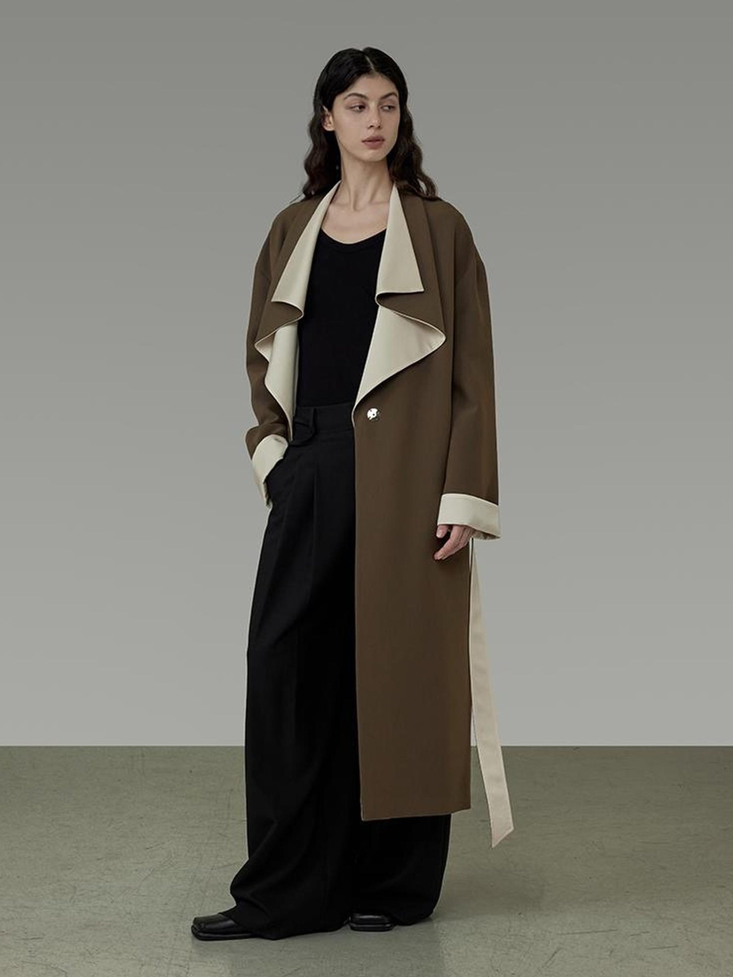 UNSPOKEN Soft Stretch Polyester Viscose Minimalist Loose Fit Office Green Long Coat