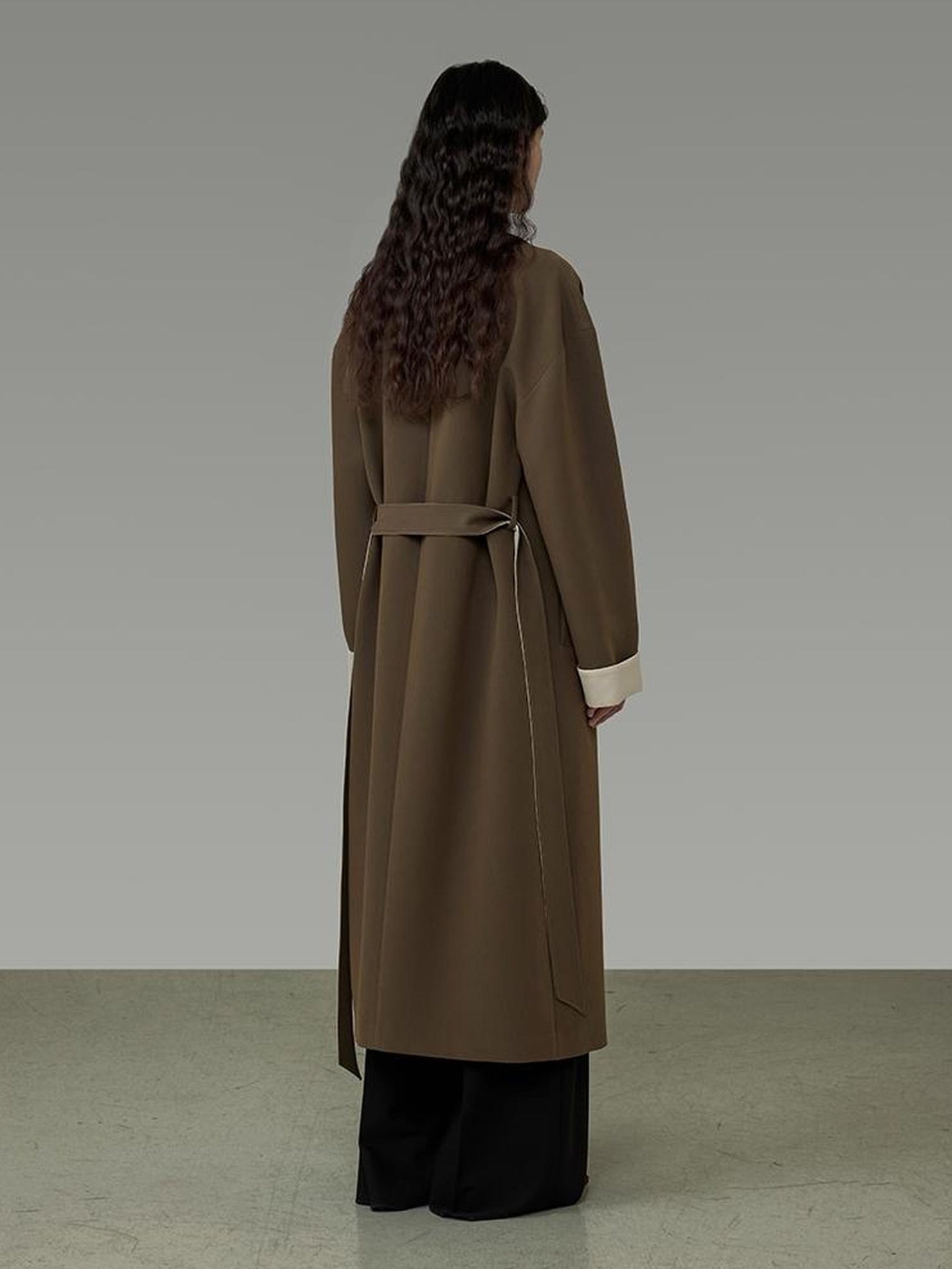 UNSPOKEN Soft Stretch Polyester Viscose Minimalist Loose Fit Office Green Long Coat