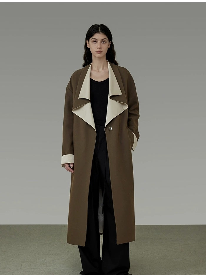 UNSPOKEN Soft Stretch Polyester Viscose Minimalist Loose Fit Office Green Long Coat