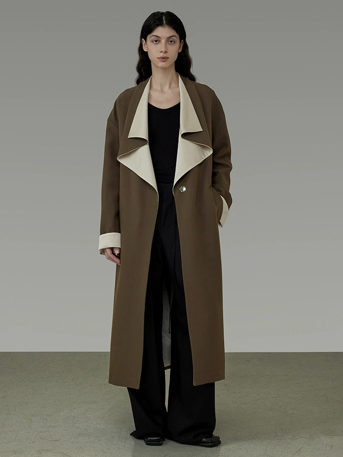 UNSPOKEN Soft Stretch Polyester Viscose Minimalist Loose Fit Office Green Long Coat