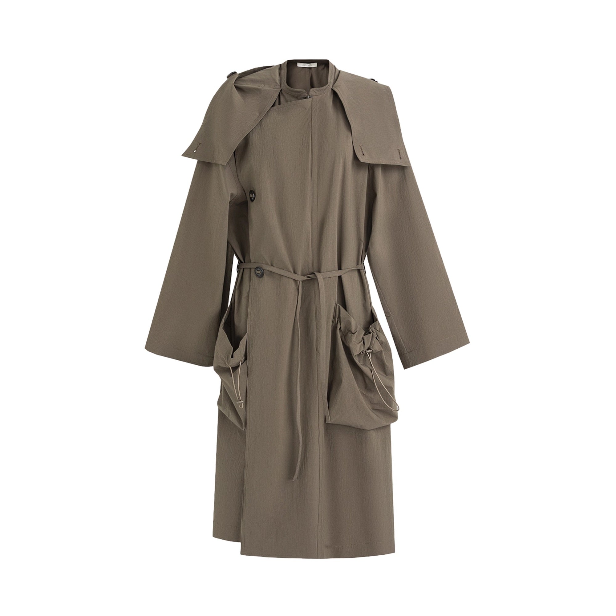 UNSPOKEN_Soft_Viscose_Stretch_Loose_Fit_Mid_Length_Single_Breasted_Office_Brown_Coat_MISSTT