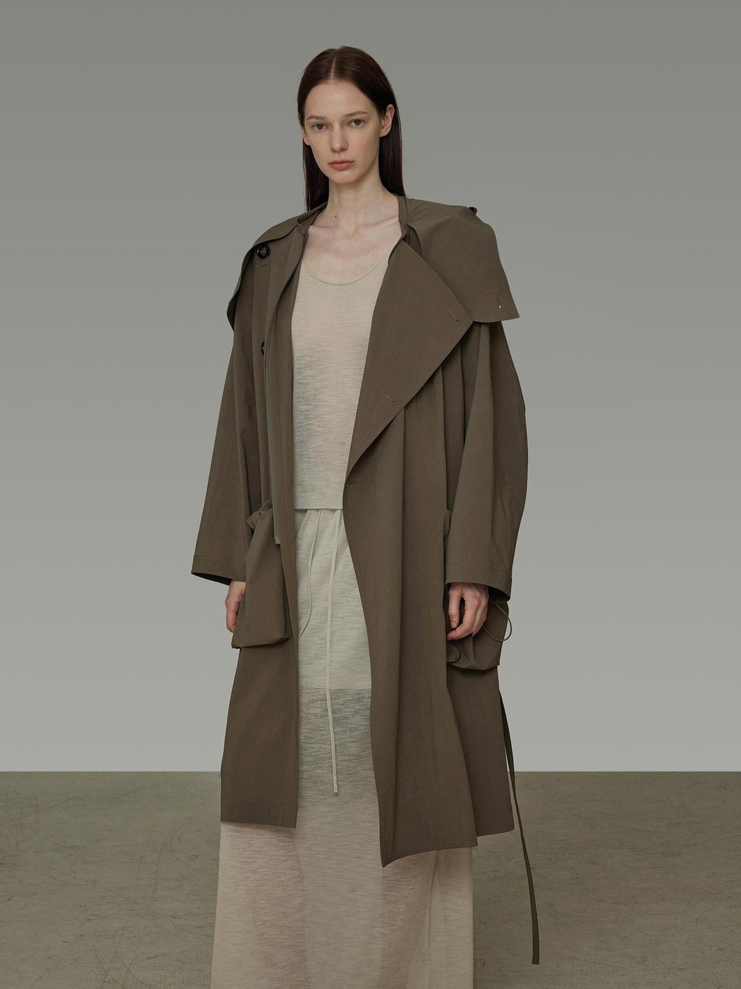 UNSPOKEN Soft Viscose Stretch Loose Fit Mid Length Single Breasted Office Brown Coat