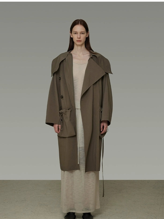 UNSPOKEN Soft Viscose Stretch Loose Fit Mid Length Single Breasted Office Brown Coat