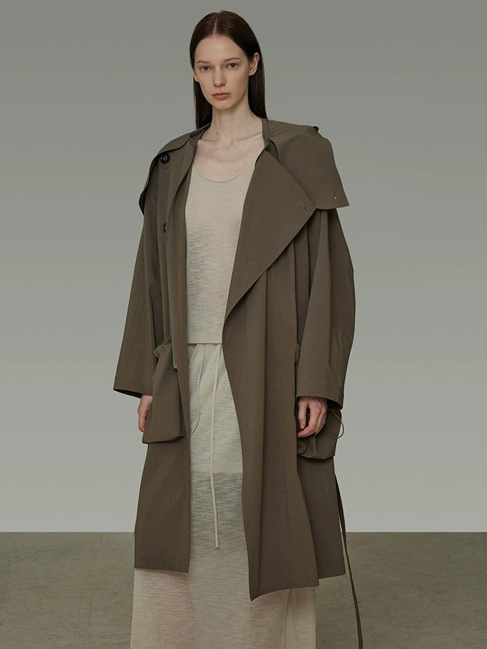 UNSPOKEN Soft Viscose Stretch Loose Fit Mid Length Single Breasted Office Brown Coat