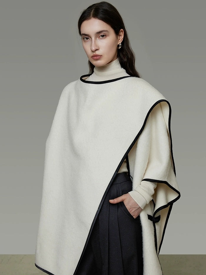 UNSPOKEN Soft Wool Alpaca Blend 3D Tailored Loose Minimal Commuter Knit Poncho