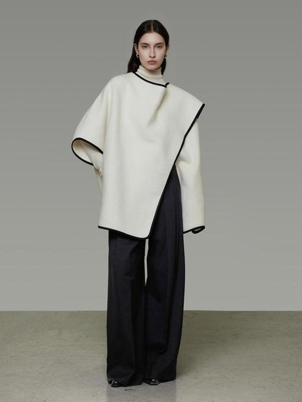 UNSPOKEN Soft Wool Alpaca Blend 3D Tailored Loose Minimal Commuter Knit Poncho