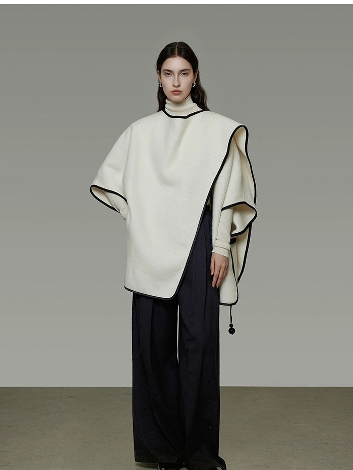 UNSPOKEN Soft Wool Alpaca Blend 3D Tailored Loose Minimal Commuter Knit Poncho