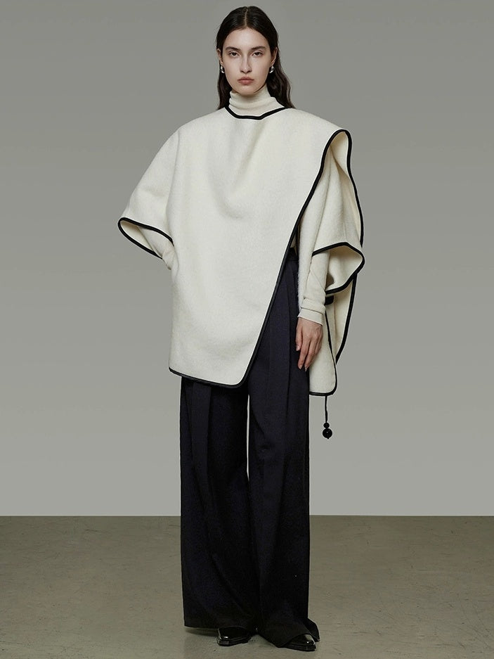 UNSPOKEN Soft Wool Alpaca Blend 3D Tailored Loose Minimal Commuter Knit Poncho