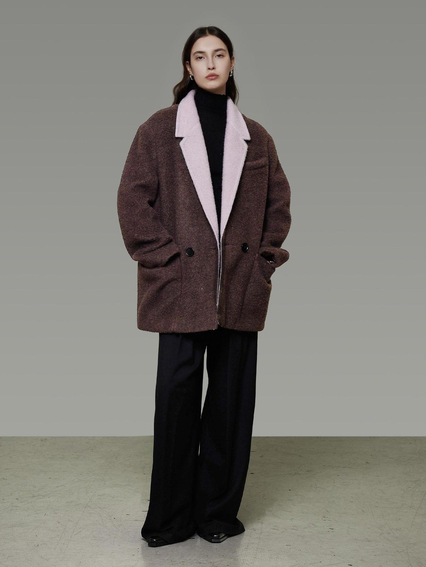 UNSPOKEN Soft Wool Blend Loose Fit 3D Tailored Lapel Collar Office Jacket