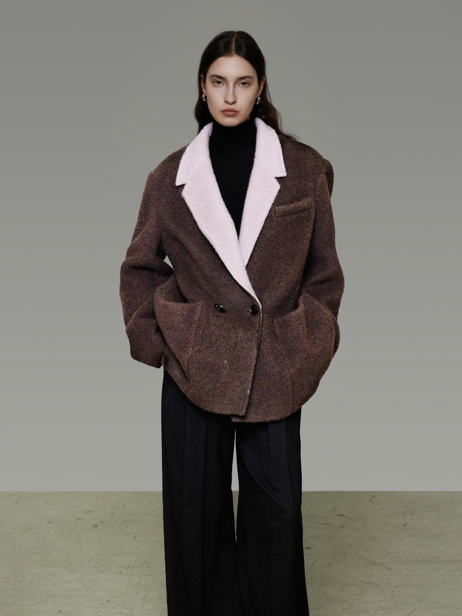 UNSPOKEN Soft Wool Blend Loose Fit 3D Tailored Lapel Collar Office Jacket