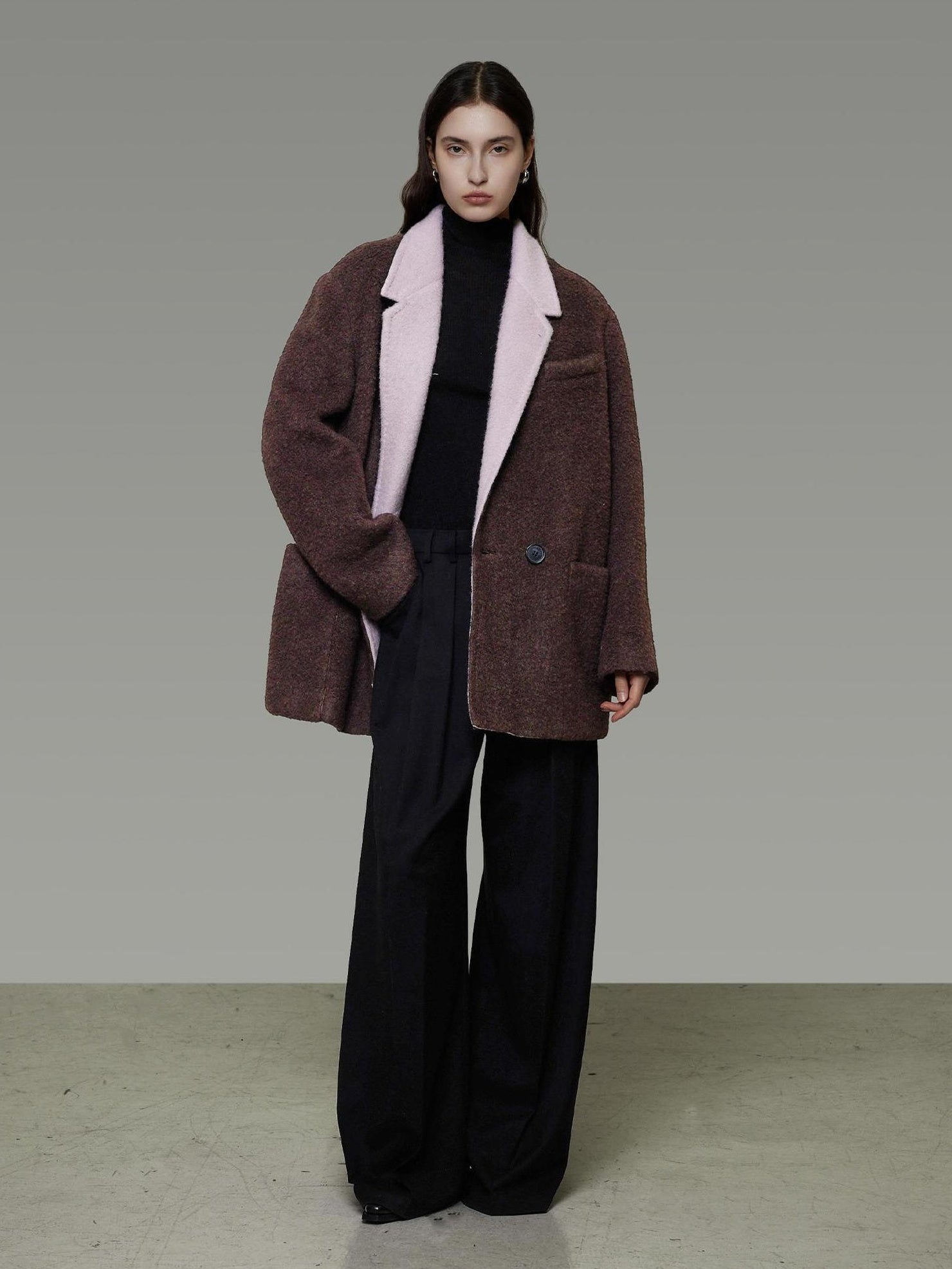 UNSPOKEN Soft Wool Blend Loose Fit 3D Tailored Lapel Collar Office Jacket