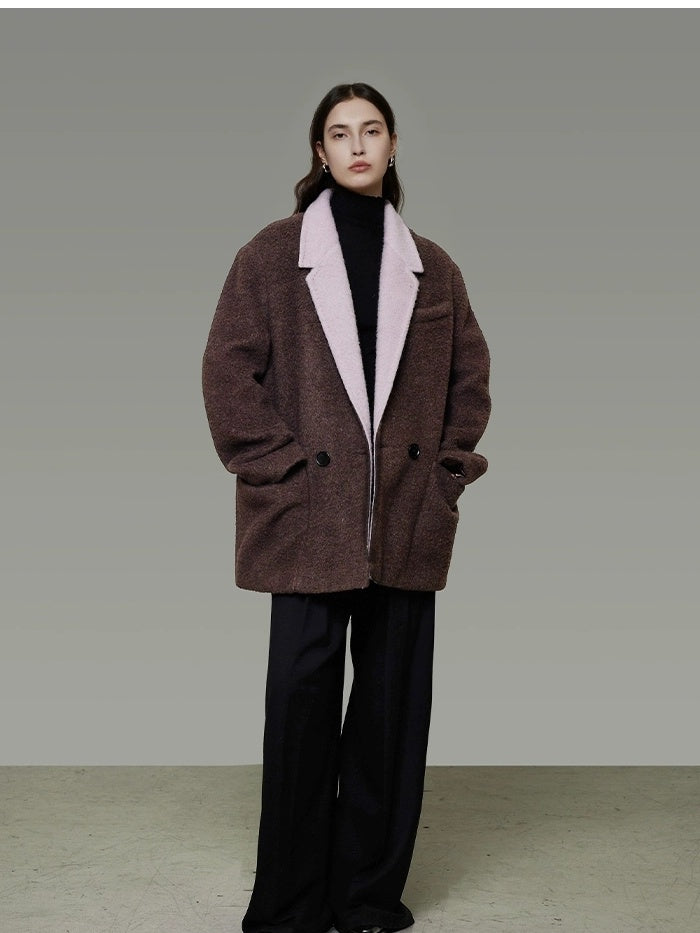 UNSPOKEN Soft Wool Blend Loose Fit 3D Tailored Lapel Collar Office Jacket